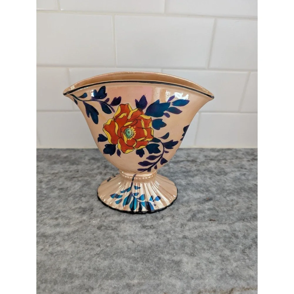 Lusterware Base Hand Painted Flowers Made In‎ Japan Vintage Fan Vase